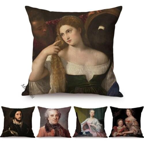 Titian Vecellio Portrait Renaissance The Venician School Famous Oil Painting Art Decorative Sofa Pillow Case Linen Cushion Cover