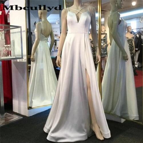 Mbcullyd Glamours Croos Neck Prom Dresses Long with High Side Split Formal Evening Gowns Party Dress Backless robe de soiree