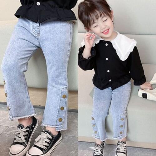 Toddler Girls High Waist Jeans Autumn New Fashion Kids Girl Flare Pants Casual Solid Buttons Denim Pants For Girl Baby Trousers