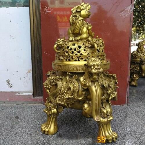 Effective HOME House Shop hall lobby thriving business money Exorcise evil spirits talisman LION dragon brass censer statue
