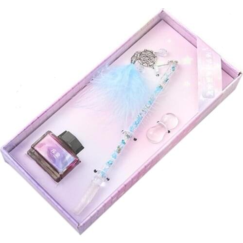 T8DB Exquiste Stylish Business Signature Pen with 15ml Ink Bottle Crystal Style Dip Pen Kit for students Birthday Gift