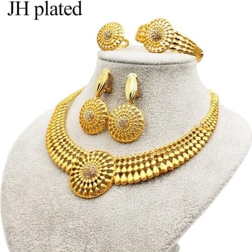 JHplated Saudi Arabia Luxury Dubai Jewelry women gold color African Bracelet ring earring necklace Jewelry sets gifts