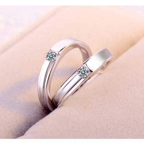 Hot Fashion 925 Sterling Silver AAA Zircon Lovers Set Rings Simple Design Open Resizable Rhinestone Women&Men Ring Jewelry Gift