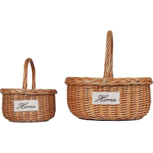 2 Pcs Rattan Storage Basket with Handle Fruit Basket for Kitchen Food Picnic Bread Sundry Container Fruit Storage,B & A