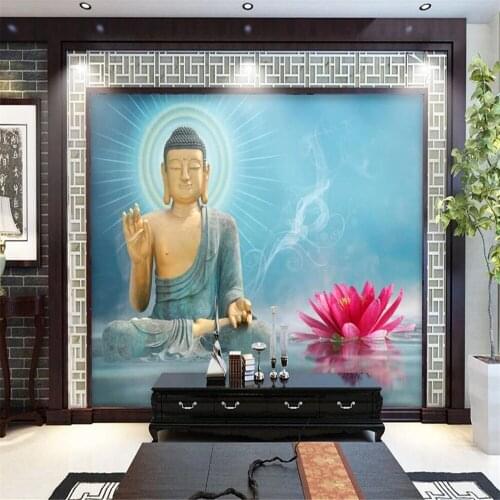 Milofi custom 3D wallpaper mural Buddha statue lotus background wall decoration painting living room bedroom masonry wallpaper