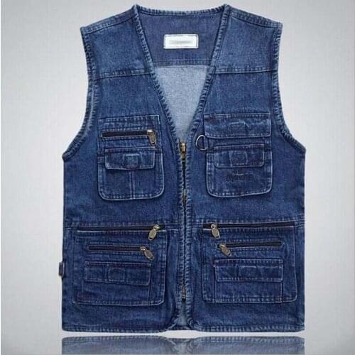 Mens Denim Vest With Multi Pocket Sleeveless Jean Jacket Colete Masculino Business Casual Waistcoats Plus Size XL 5XL