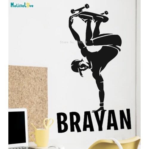Skateboarder Personalized Wall Decal Skate Art Stickers Skateboard Stickers Kids Room Waterproof Home Decor YT4232