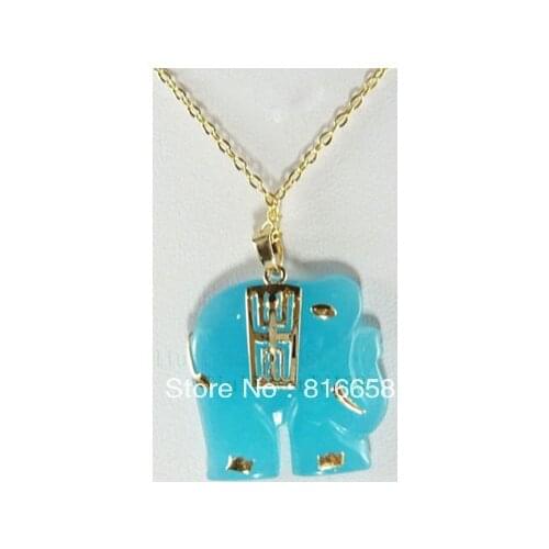 Sky-Blue Jade 18KGP Elephant pendant & Necklace