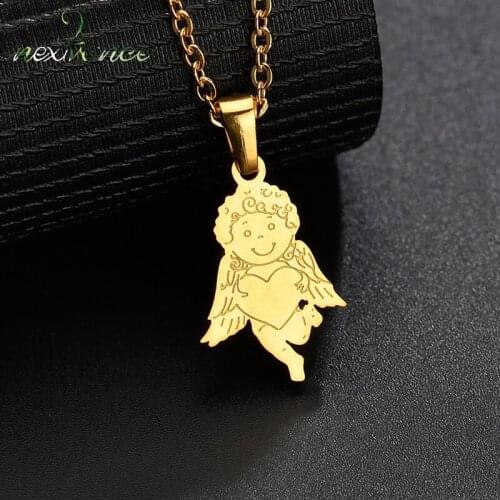 Nextvance Classic Love God Cupid Pendant Necklace Heart Guard Angle Chain Necklaces for Kids Children Birthday Gift Bijoux