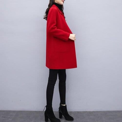 Autumn Winter New Red Faux Woolen Coat Women Fashion Plus Size Long Wool Coat Elegant Slim Wool Jacket Overcoat Women 3XL D3273