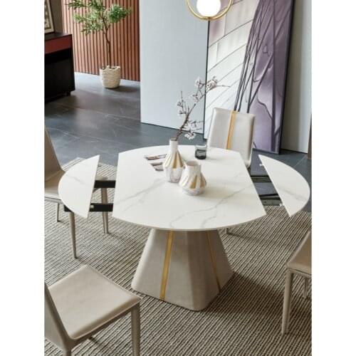 Italian rock plate dining table small-sized simple telescopic variable round table rotating light luxury dining table and chair