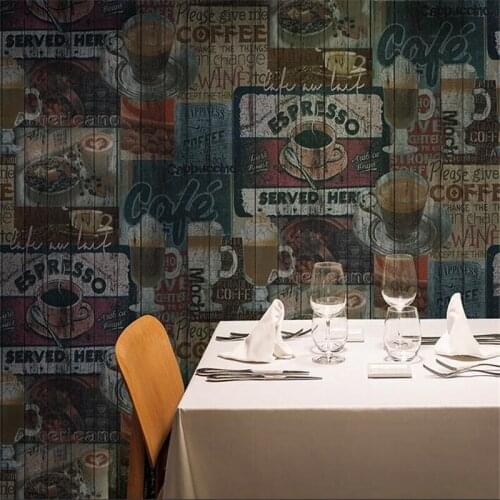 Wellyu обои Retro nostalgic coffee English alphabet wallpapers restaurant bar cafe wallpaper shop decoration tea Papel de parede