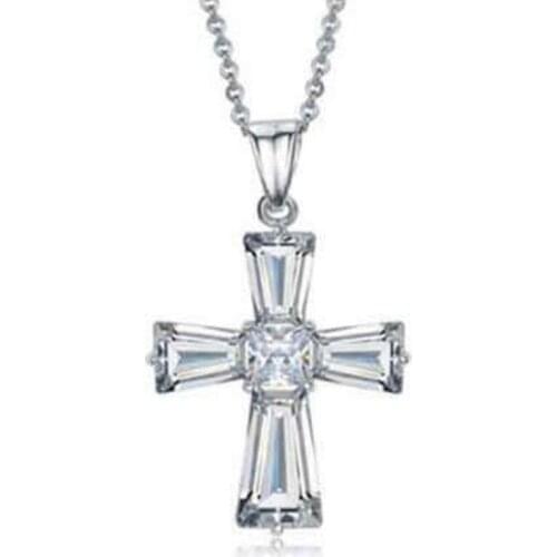 Top Quality Silver Plated Chain Necklace For Women Jewelry Trendy 2021 Crystal Cross Pendant Necklace Female Choker Bijou