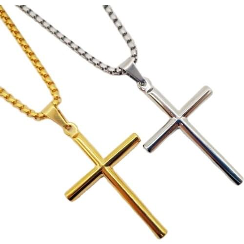 Well Polished Stainless Steel Cross Pendant Necklace Religious Christian Praying Cross Neckklace Elegant Jewelry Women
