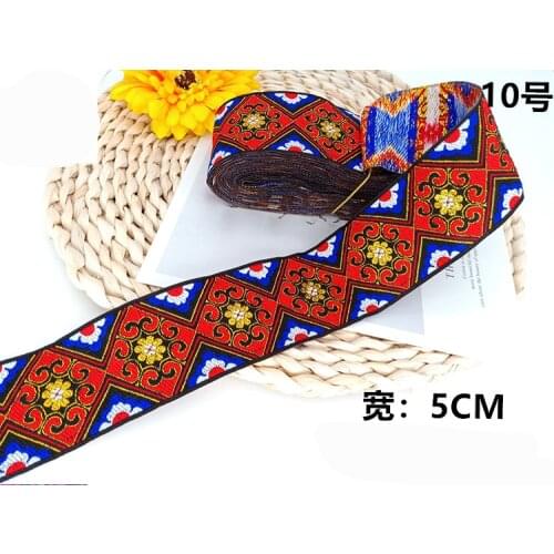 2019NEW 50MM 7YARD Blue sun flower geometric pattern Woven Jacquard Ribbon Handmade Accessories