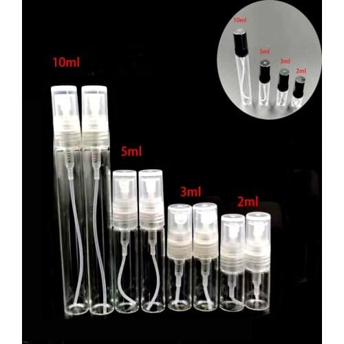 5pcs/Bag 2ML 3ML 5ML 10ML Portable Black Clear Mini Perfume Glass Bottle Empty Cosmetic Travel Sample Test Tube Thin Vials