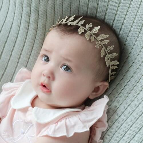 Newborn Baby Floral Leaf Lace Nylon Elastic Headband Retro Bronzing for Infant GIrl Hairband Kids Toddlers Headwear