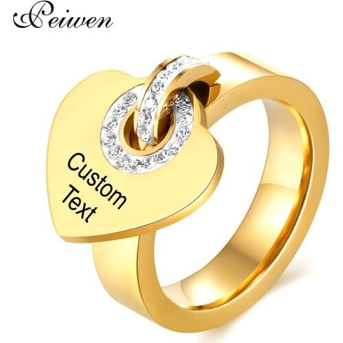 Personalized Custom Ring Stainless Steel Zircon Love Heart Rings For Women Men Engrave Name Date Couple Ring Wedding Bands