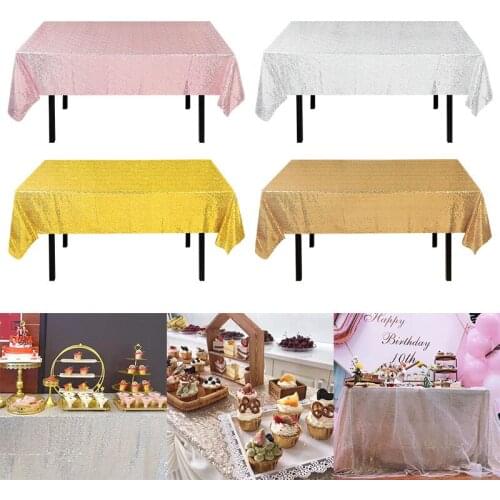 Rectangular Table Cover Glitter Sequin Tablecloth Rose Gold Silver Tablecloth for Wedding Party Birthday Banquet Home Decoration