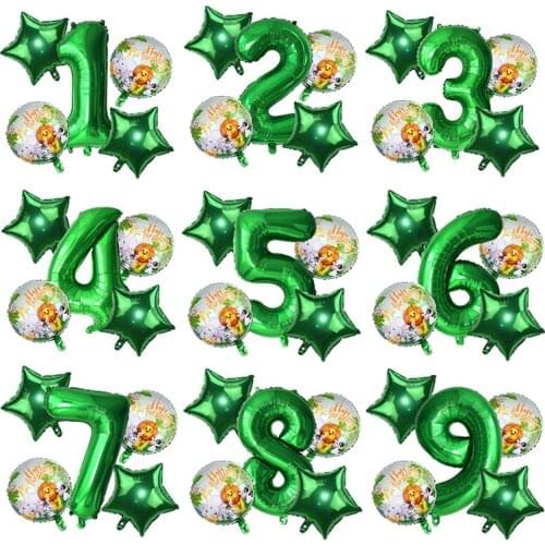 Safari Birthday Decoration Balloons Green Number Foil Ballon Round Pentagram Globos Kits Dinosaur Jungle Birthday Party Supplies