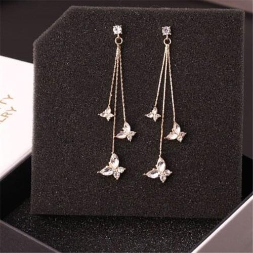 S925 Needle Butterfly Imitation Pearl Earrings Fashion Round Flower Brincos Long Statement Wings Earrings Jewelry gift