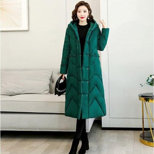 Warm Womens Long Parkas Solid Hooded Long Sleeve Ladies Casual Winter Jacket Thick Quilted Embroidery Overcoat for Female