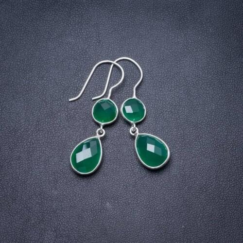 Natural Chrysoprase Handmade Unique 925 Sterling Silver Earrings 1.5" Y3648