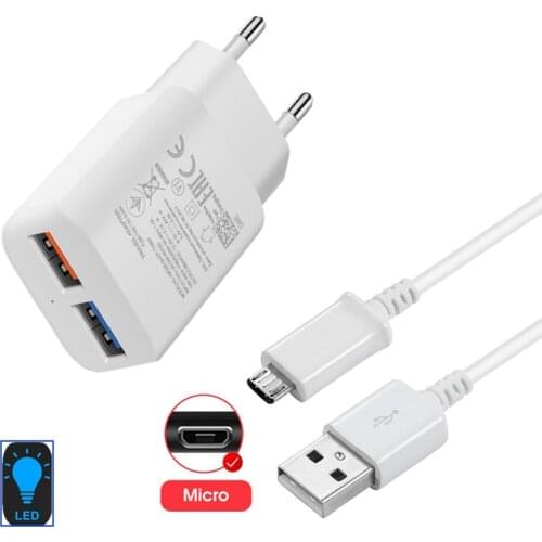 2 USB Ports Charge Device Wall Charger EU Adapter for Samsung Xiaomi Redmi Mobile Phone Charger and Micro usb cable for Honor 9a