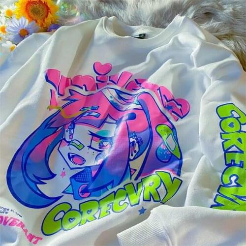 Goth E Girl Streetwear Graphic Anime Print Sweatshirt Women Japan Fashion Clothes for Teens 2021 Autumn New Harajuku Casual Tops