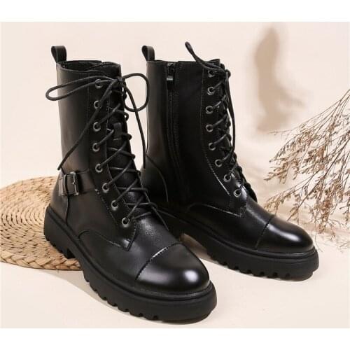 2021 Hot Sale Spring Autumn Lacing Knee High Boots Women Fashion White Square Heel Woman Leather Shoes Winter PU Large Size 41