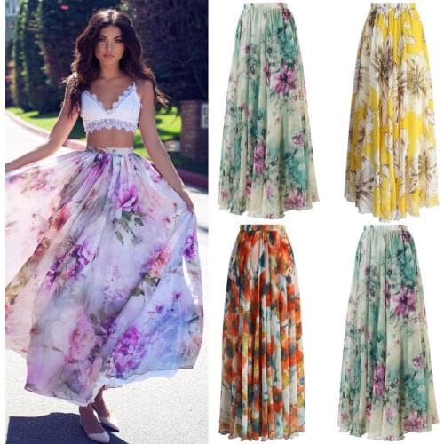 2019 Newest Hot Summer Ladies Floral Jersey Gypsy Long Maxi Full Skirt Summer Pretty Floral Beach Sundress Dropshipping