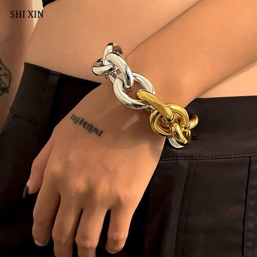 SHIXIN Gold/Silver Color Splicing Thick Link Chain Bracelet for Women Hip Hop Egirl Chunky Hand Chain Jewelry Bracelet Statement