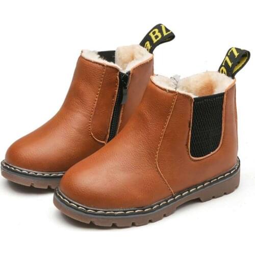 Winter Retro Fashion Kids Boots For Girl Boy Leather Waterproof Thicken Childrens Shoes Toddler Baby Martin Boots Cotton Shoes