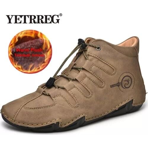 Winter Warm Boots Mens Leather Waterproof Ankle Boots Fashion Warm Fur Mens Snow Boots Outdoor Non-slip Mens Motorcycle Boots