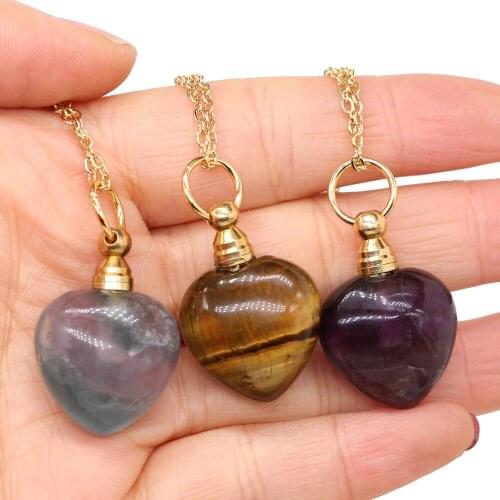 1pcs Natural Stone Agates Perfume Bottle 60cm Tiger Eye Amethysts Fluorite Stone Women Necklace Pendants Gift Size 22x33mm