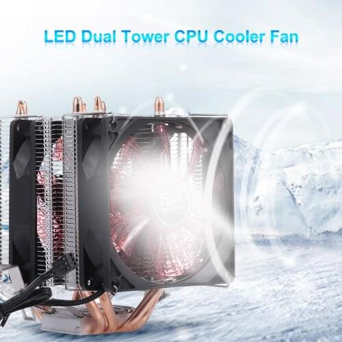 2 Fans 4 Heatpipe CPU Cooler Fan Heatsink Quiet Heatsink Radiator Support for 775/115x/AMD