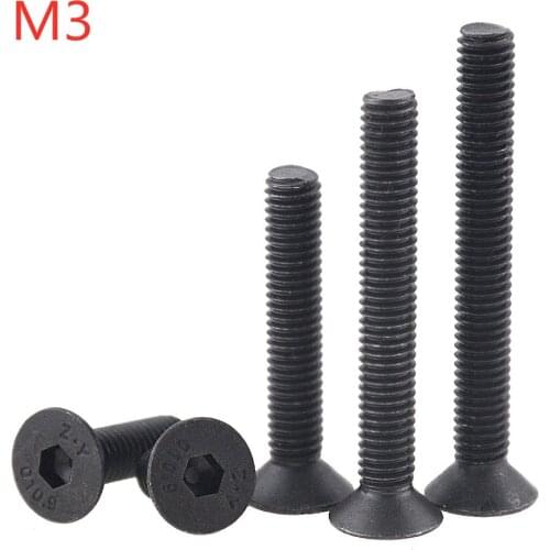 20PCS M3x6 8 10 12 16 20 25 30 35 Hexagon Socket Flat Countersunk Head Screw Carbon Steel Hex Socket Bolts Machine Screw DIN7991