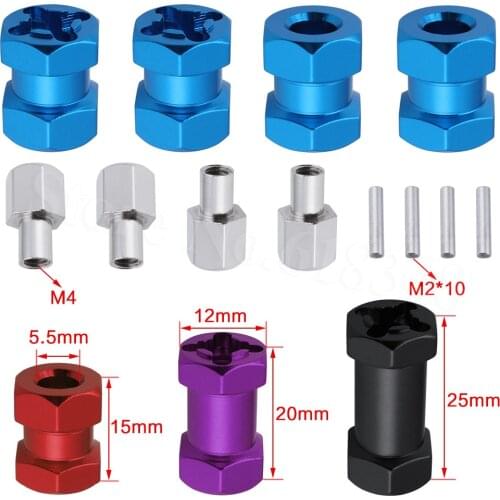 4pcs Aluminum RC Car 12mm Hex Wheel Hub Drive Adaptor 15/20/25mm Extension Combiner Coupler for 1/10 RC Crawler Axial SCX10 D90