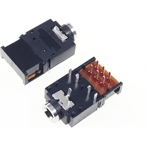 5 pcs Audio Jack Stereo 3.5 mm Through Holes Horizontal PCB TRS 2 Internal Switch with Isolated DPDT switch Cross SJ-3571N