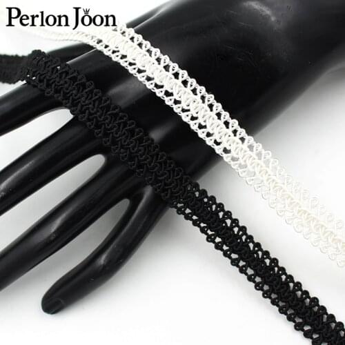 5 Yards 1.4cm White and black hollow pattern woven lace DIY ethnic style handicrafts, clothing shoes and bags webbing ZD0411