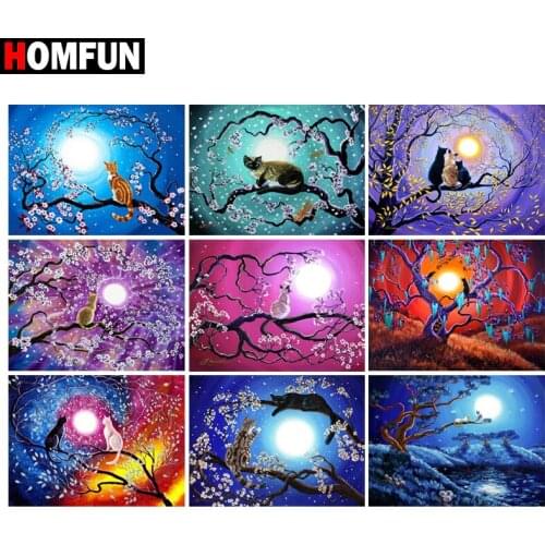 HOMFUN Full Square/Round Drill 5D DIY Diamond Painting "Tree & cat" 3D Embroidery Cross Stitch 5D Home Decor Gift