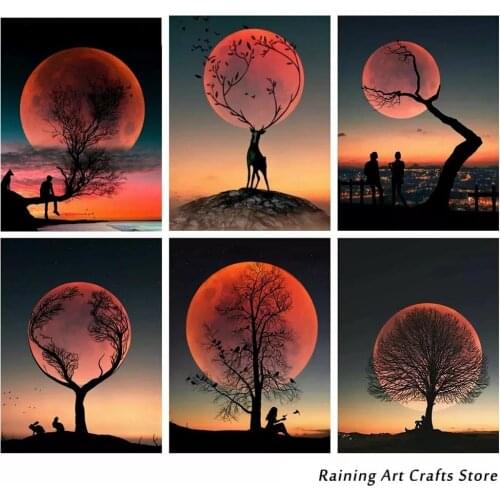 5D Diy Diamond Painting Moon Fantasy Landscape Embroidery Cross Stitch Kits Full Drill Rhinestone Tree Mosaic Picture Home Decor