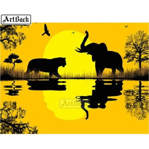 New hot elephant sunset landscape diamond painting animal 5d diy full square drill crystal mosaic home decoration crafts
