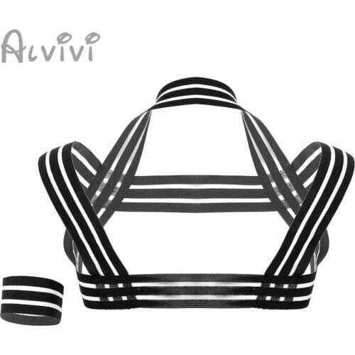Alvivi Mens Elastic Body Chest Harness Bondage Costume Nylon Muscle Shoulder Straps Role Play Fancy Club Party Costume Accessory