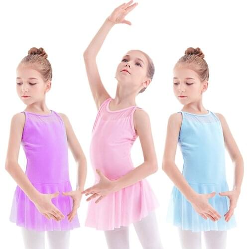Little Girls Ballet Leotard with Skirt Sleeveless Dance Dress Kids Camisole Sleeveless Cross Back Tutu Skirt