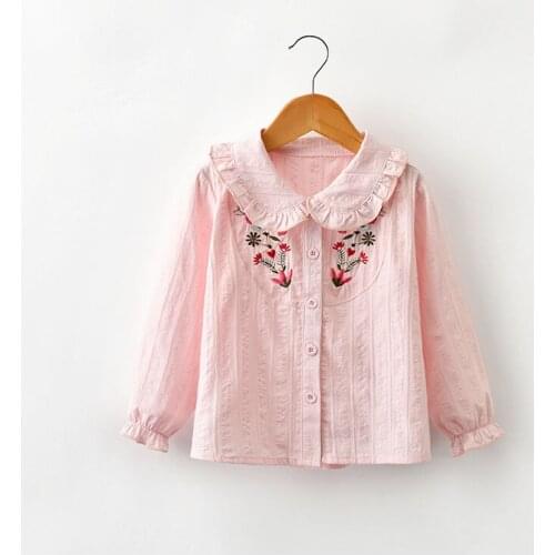 Spring And Autumn New Kids Girls Pure Cotton Casual Shirts Girls Flower Printed Long Sleeve Blouse Tops Children Clothing A102