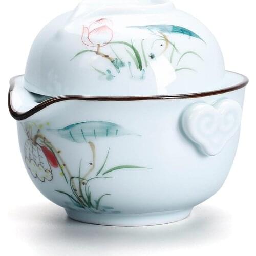 Sky Blue Chinese Pattern Ceramics Tea Set Kung Fu Teaset Porcelain Teacup Teapot Portable Tea Bowl Teaware Accessories Drinkware
