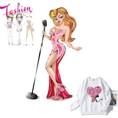 Girl Thermo Stickers on Decor Clothes Ironing Stripes Stickers Applique on Clothes Transfer Fusible print Washable DIY T-shirt E