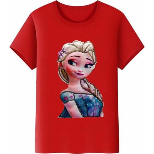 Disney Summer Cartoon Print Color Sequins Lights LED Frozen Princess Elsa Girl T-shirt Cotton Short Sleeve Top Fashion