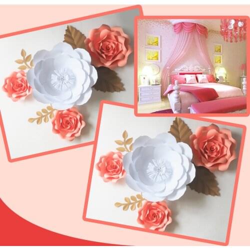 DIY Giant Paper Flowers Backdrop Artificial Handmade Paper Rose 4PCS+Leaves 4PCS Wedding & Party Deco Home Decoration Video